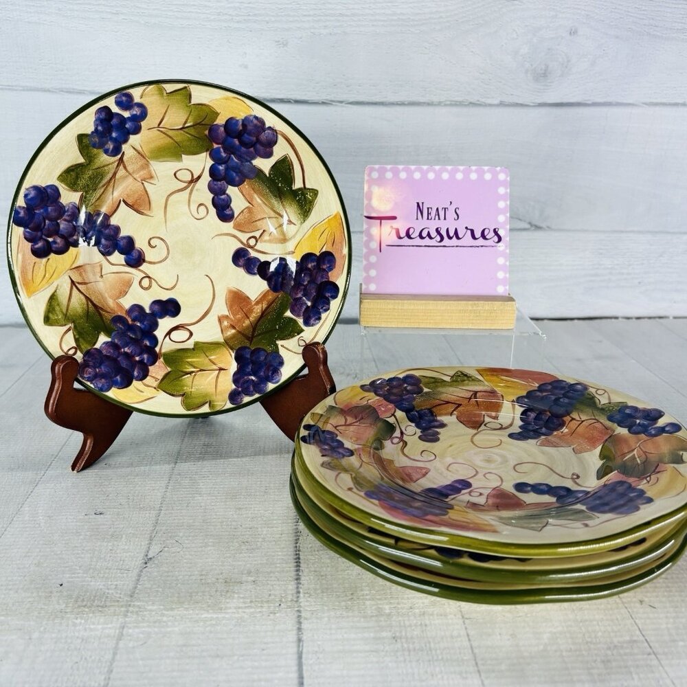 Tabletops AUTUMN LEAVES Red Orange  Hand Crafted Ceramic Salad Lunch Plate Set 4